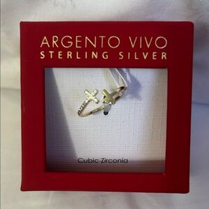 Argento Vivo Sterling Silver Gold Plated CZ Silver Cross Ring